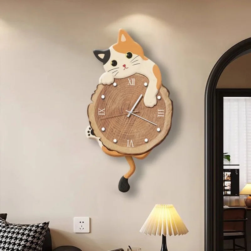 Creative Cat Wall Clock – Cartoon Silent Quartz Swing Tail Clock Decoration