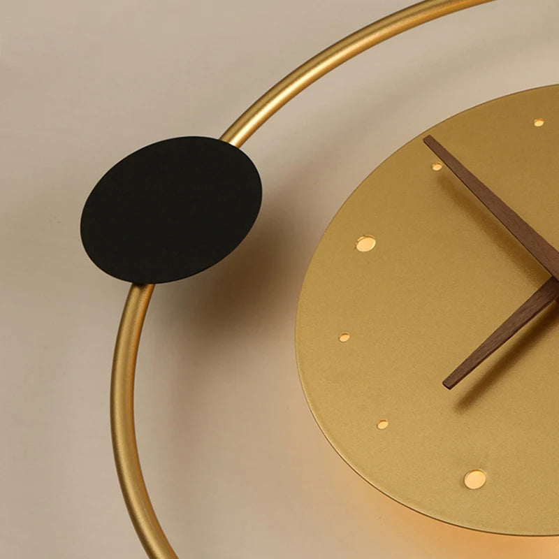 Nordic Luxury LED Clock Wall Light – Gold & Black Iron Acrylic Fixture
