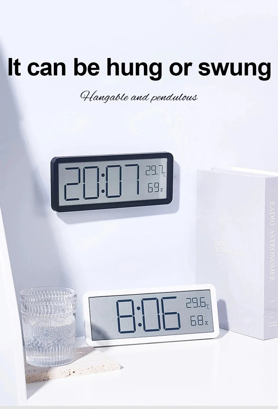 LCD Screen Digital Wall Clock – Time, Temperature & Humidity Display