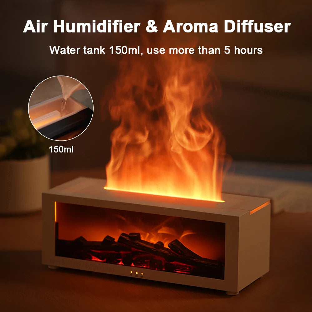 Flame Effect Essential Oil Humidifier – LED Aroma Diffuser with Remote