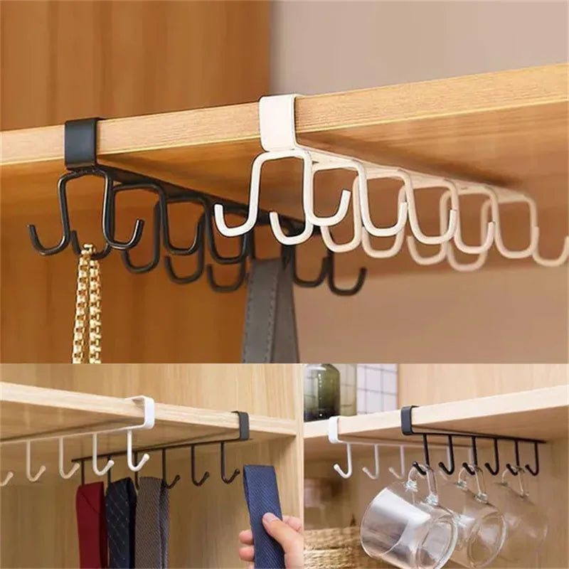 Cabinet Storage Rack – Wardrobe Organizer with 6/12 Hooks, No-Punch Design