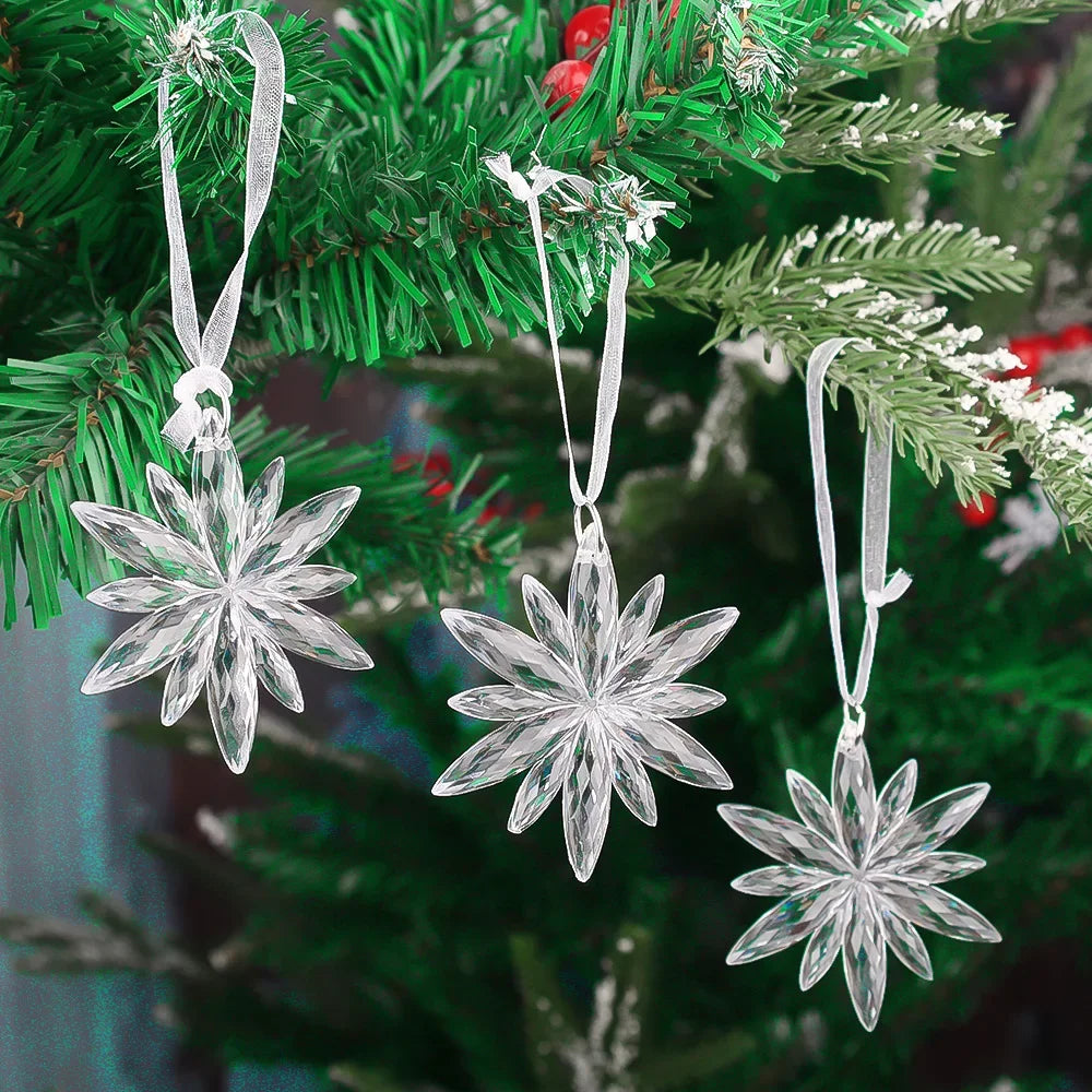 Clear Snowflake Christmas Ornaments – Set of 2 or 6 Hanging Decorations