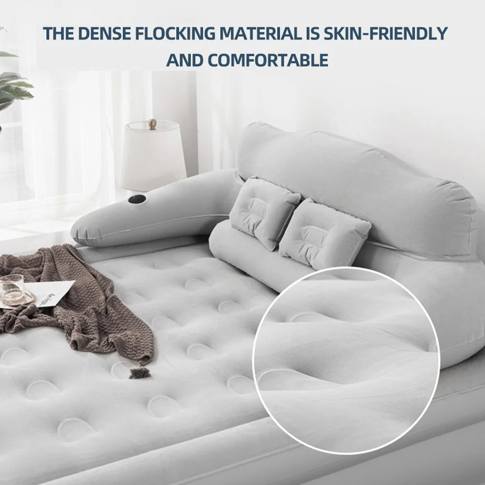 150×203cm Inflatable Bed – Built-in Pump & Detachable Backrest for Camping