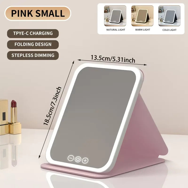 Portable Vanity Mirror – Rechargeable 3-Color LED Light Makeup Mirror