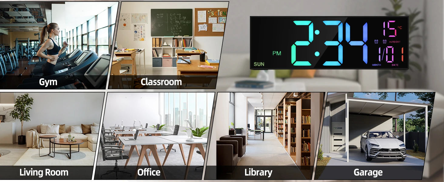 Big LED Display Alarm Clock – 16.2" Digital Wall Clock with Remote