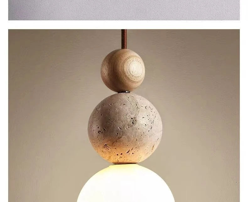 Wood and Stone Pendant Light – Small Ceiling Lamp for Home Decoration