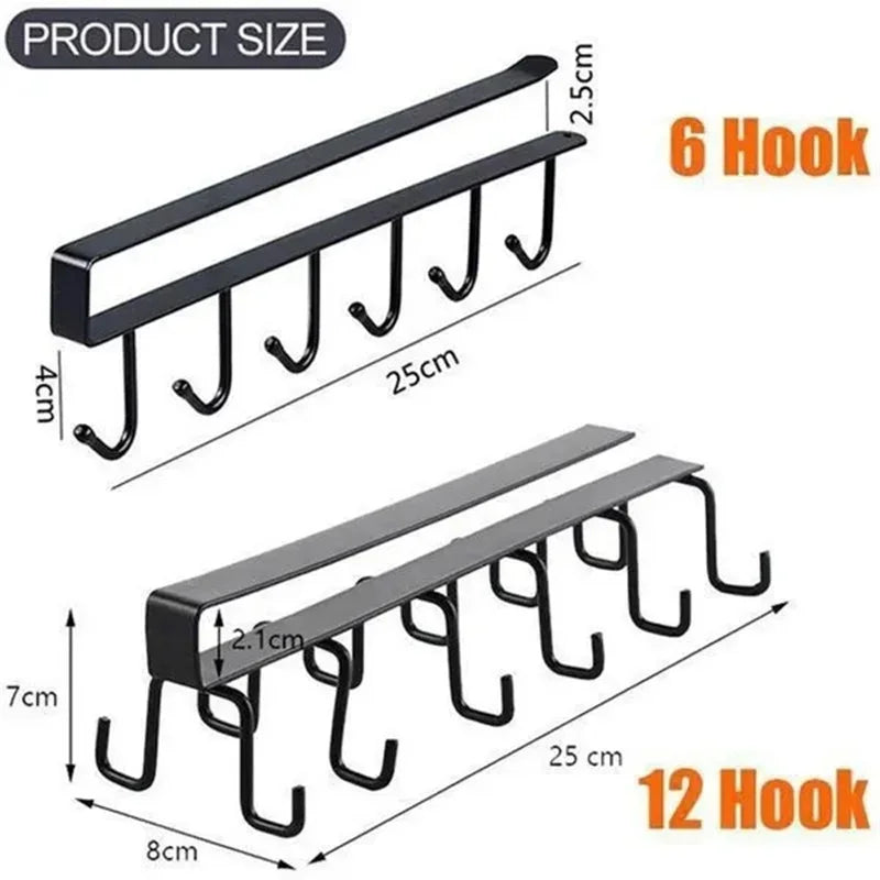 Cabinet Storage Rack – Wardrobe Organizer with 6/12 Hooks, No-Punch Design