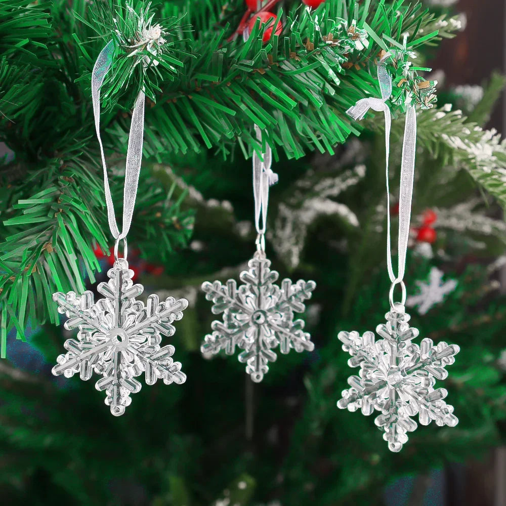 Clear Snowflake Christmas Ornaments – Set of 2 or 6 Hanging Decorations