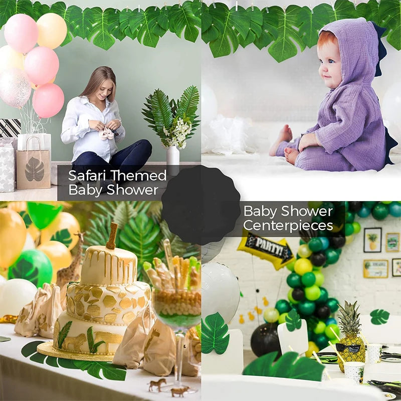 6/12pcs Artificial Palm Leaves – Green Silk Turtle Leaves for Party Decor