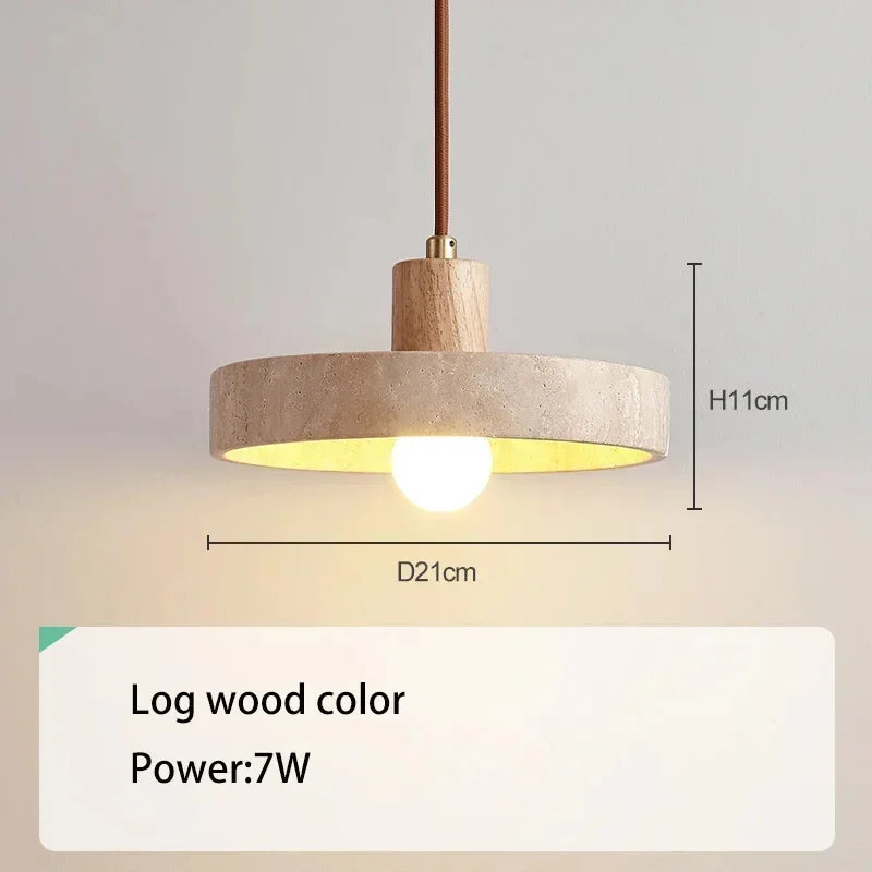 Wood and Stone Pendant Light – Small Ceiling Lamp for Home Decoration