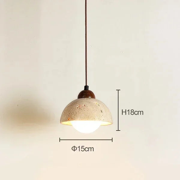 Wood and Stone Pendant Light – Small Ceiling Lamp for Home Decoration