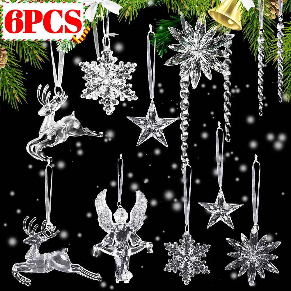 Clear Snowflake Christmas Ornaments – Set of 2 or 6 Hanging Decorations