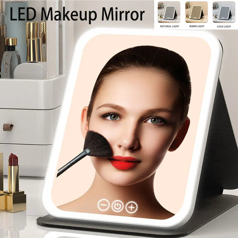 Portable Vanity Mirror – Rechargeable 3-Color LED Light Makeup Mirror