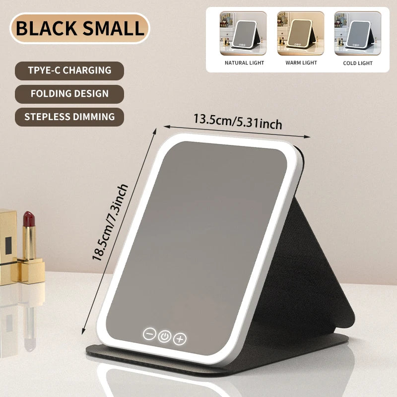 Portable Vanity Mirror – Rechargeable 3-Color LED Light Makeup Mirror