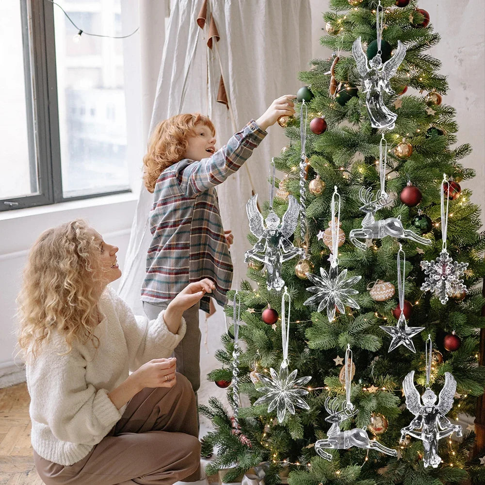 Clear Snowflake Christmas Ornaments – Set of 2 or 6 Hanging Decorations