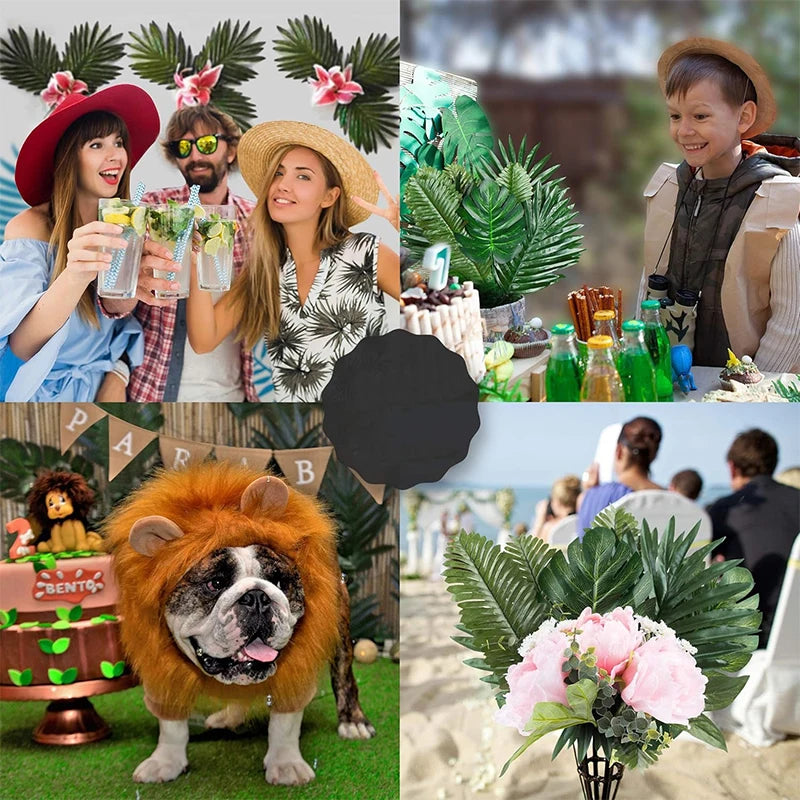 6/12pcs Artificial Palm Leaves – Green Silk Turtle Leaves for Party Decor