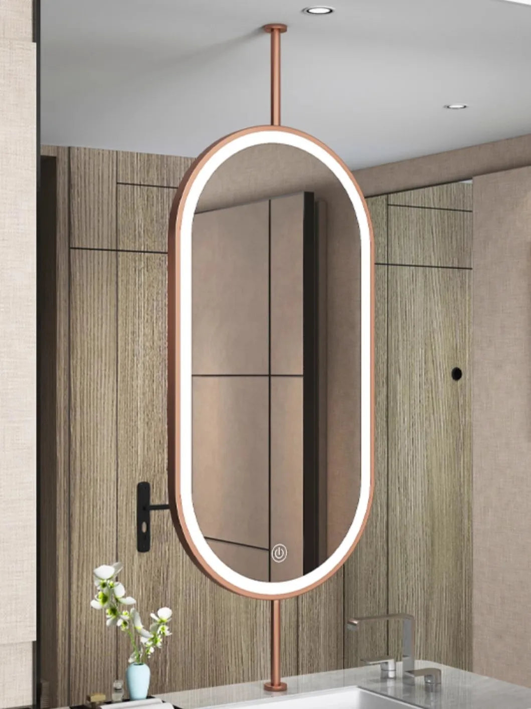 Ceiling Oval Hanging Mirror – Modern LED Vanity Mirror for Bathroom & Home