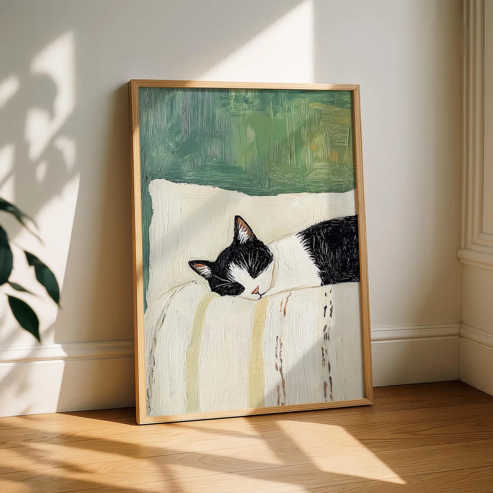 Modern Cat Wall Art Print – Black & White Tuxedo Cat Painting