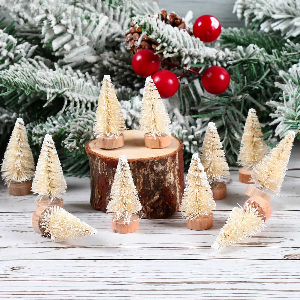 Set of Mini Christmas Trees – Artificial Wooden Pine Table Decorations