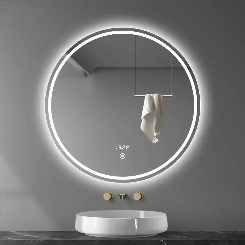 40/50/60cm Round LED Mirror – Defogging, Adjustable Light, Smart Bathroom Decor