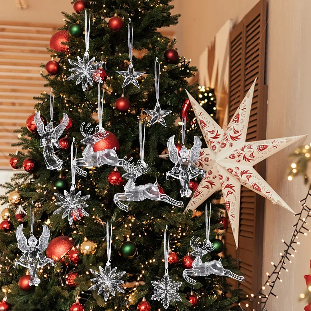 Clear Snowflake Christmas Ornaments – Set of 2 or 6 Hanging Decorations