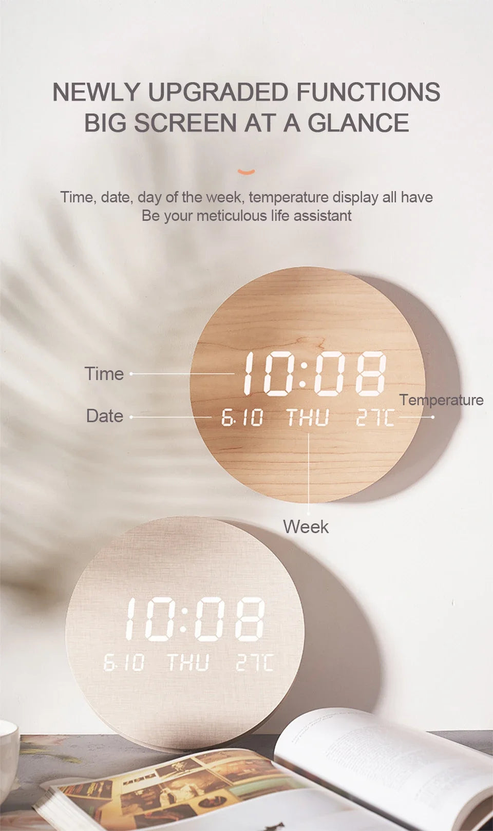 LED Digital Wall Clock – Time, Date & Temperature Display for Home