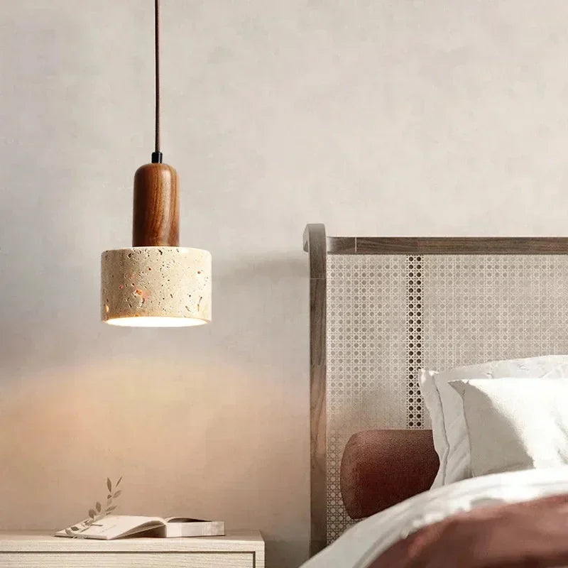 Wood and Stone Pendant Light – Small Ceiling Lamp for Home Decoration