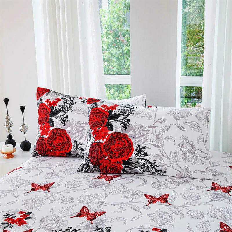 Plant Flower Printed Fitted Sheet – Skin-Friendly Mattress Protector with Deep Pocket (Double/Queen)