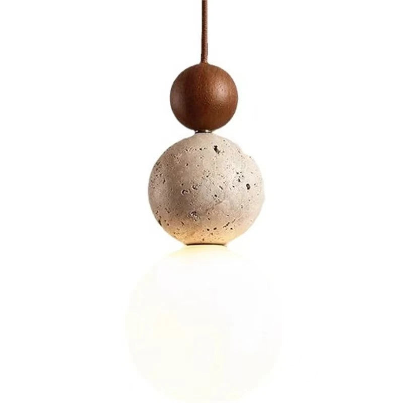 Wood and Stone Pendant Light – Small Ceiling Lamp for Home Decoration