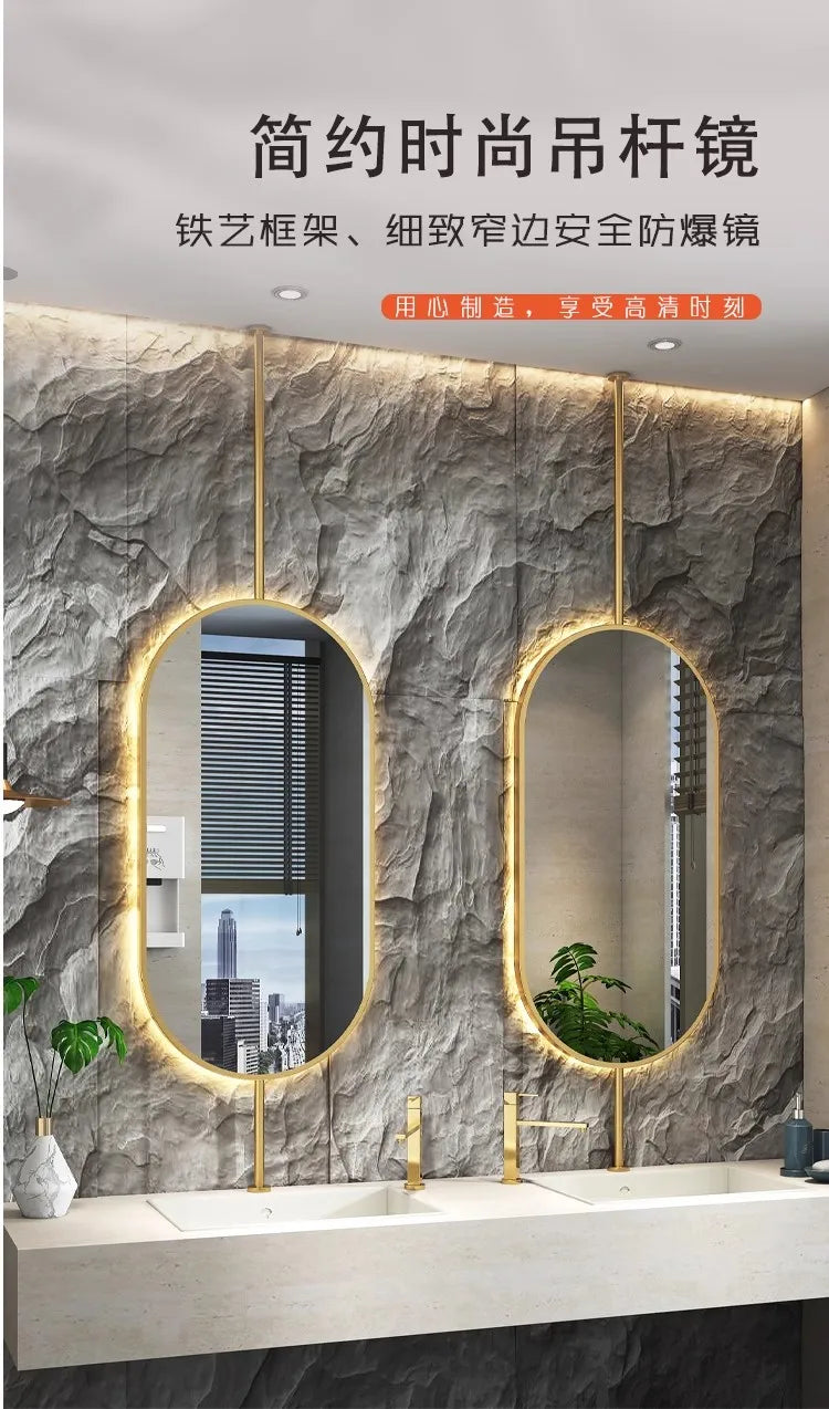 Ceiling Oval Hanging Mirror – Modern LED Vanity Mirror for Bathroom & Home