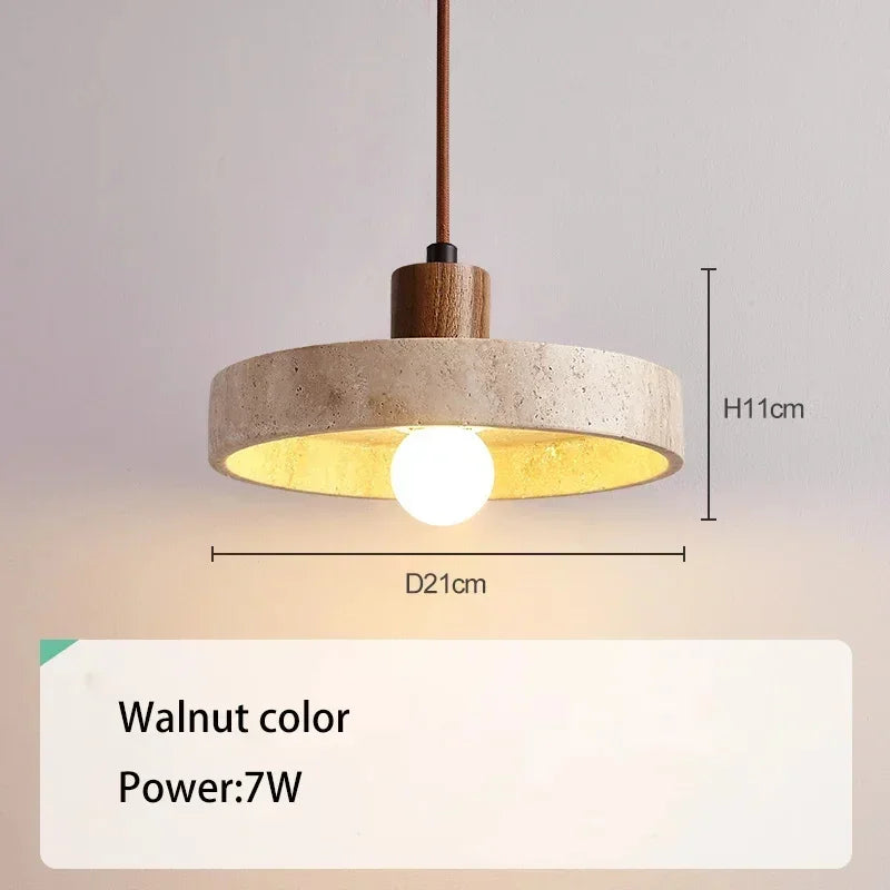 Wood and Stone Pendant Light – Small Ceiling Lamp for Home Decoration