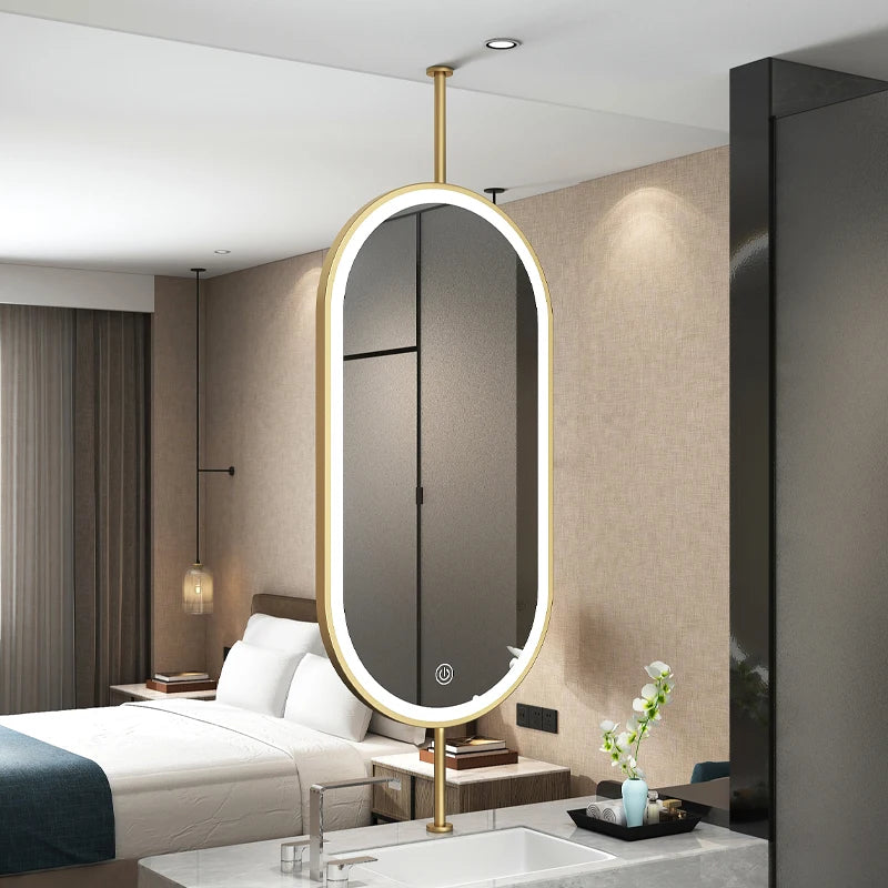 Ceiling Oval Hanging Mirror – Modern LED Vanity Mirror for Bathroom & Home