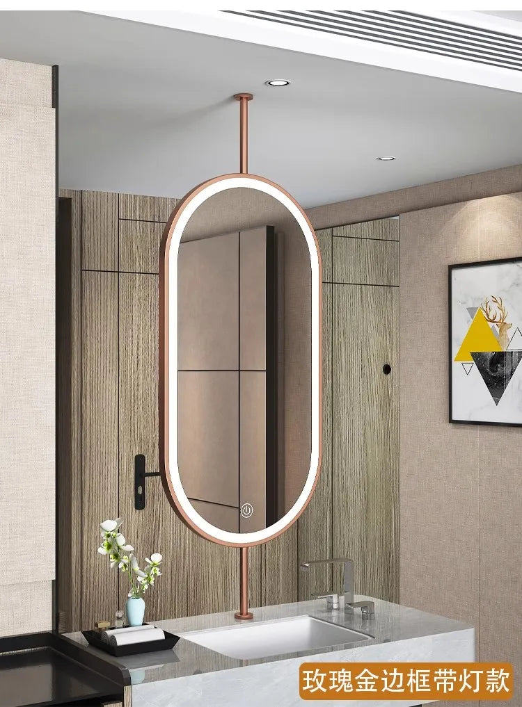 Ceiling Oval Hanging Mirror – Modern LED Vanity Mirror for Bathroom & Home