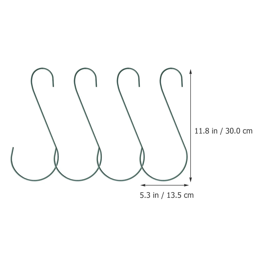 4pcs 12" Metal S Hooks – Durable Plant Hangers for Balcony & Garden