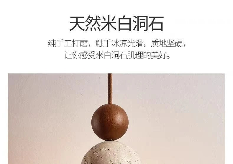 Wood and Stone Pendant Light – Small Ceiling Lamp for Home Decoration