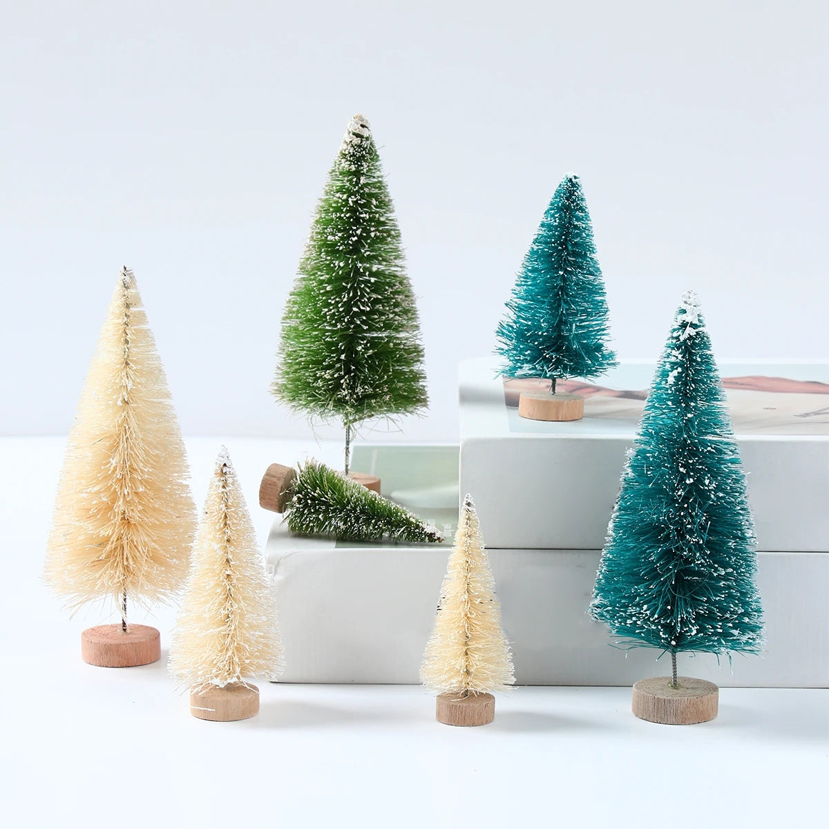 Set of Mini Christmas Trees – Artificial Wooden Pine Table Decorations