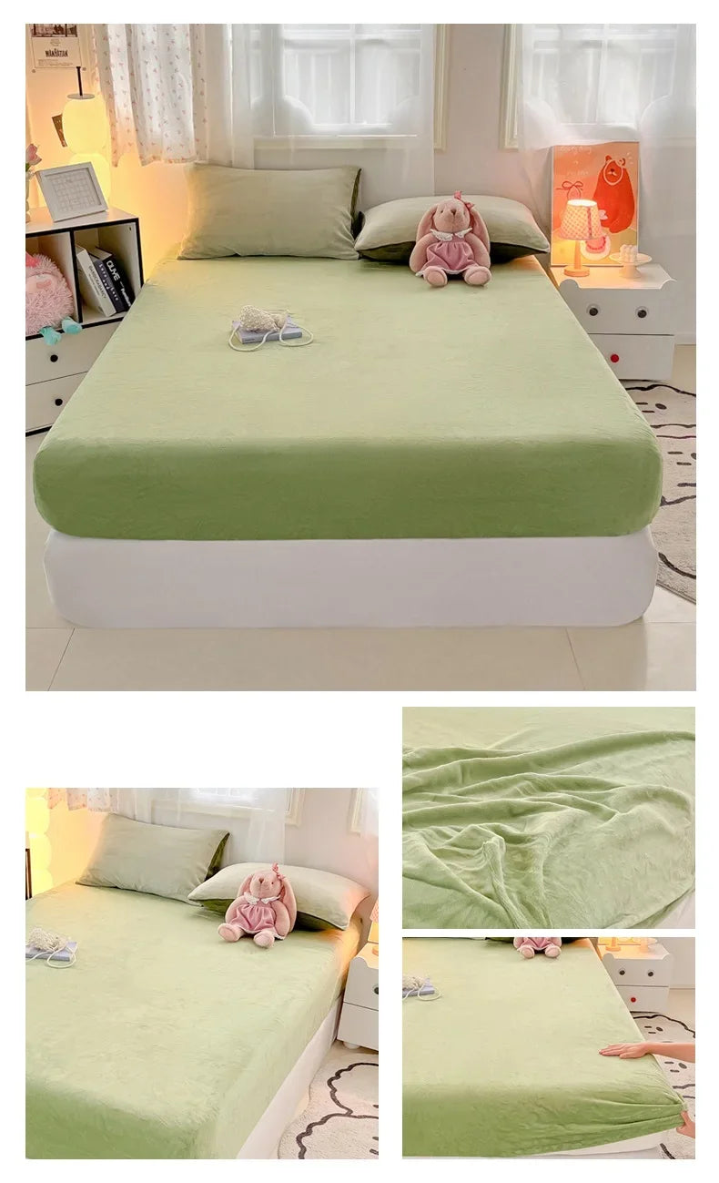 Warm Plush Velvet Mattress Cover – Thickened Winter Fitted Bed Sheet, Multiple Sizes