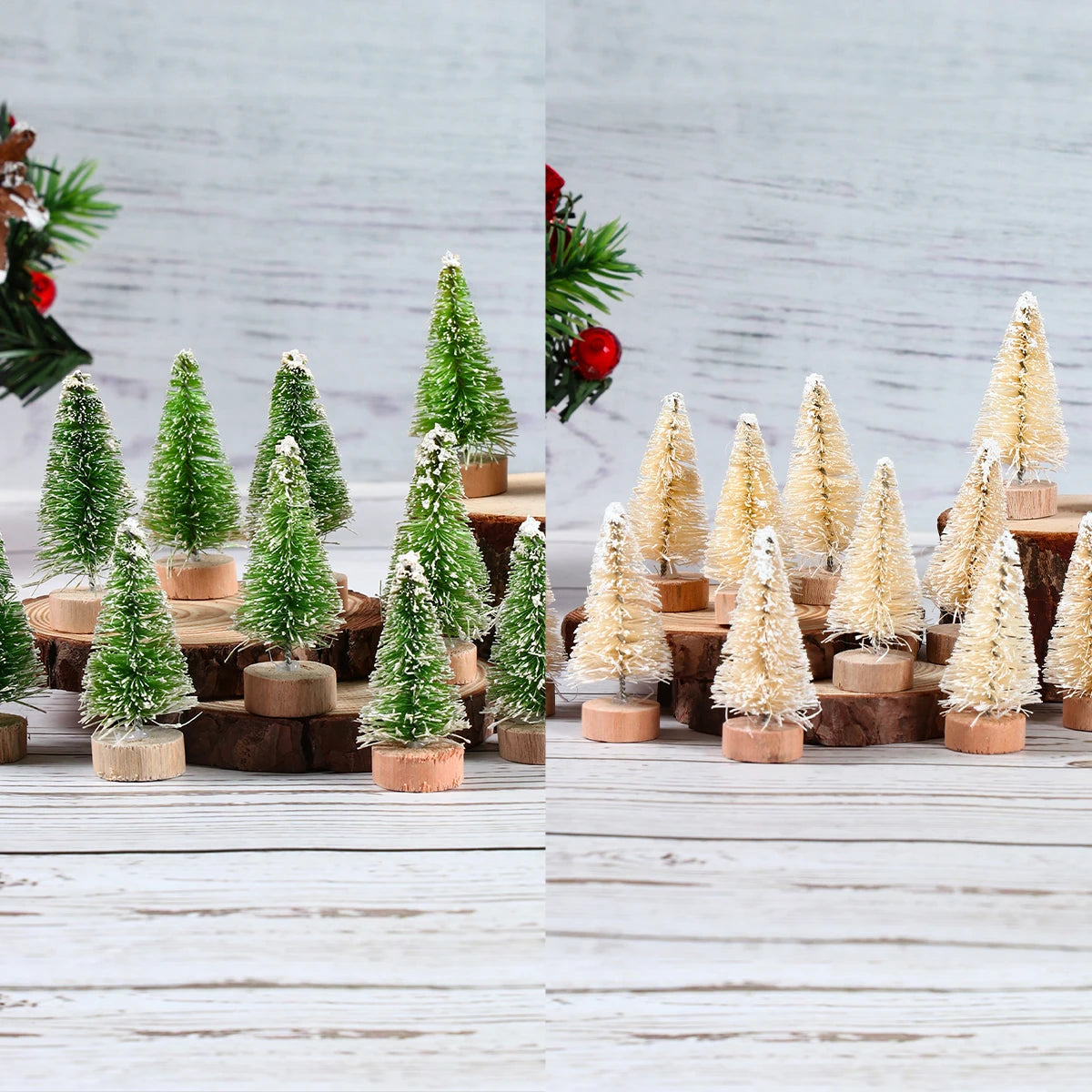 Set of Mini Christmas Trees – Artificial Wooden Pine Table Decorations
