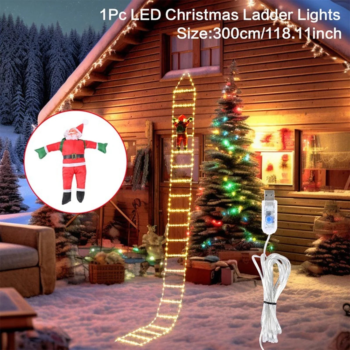 Santa Claus Climbing Ladder LED Light – Outdoor & Indoor Christmas Decor