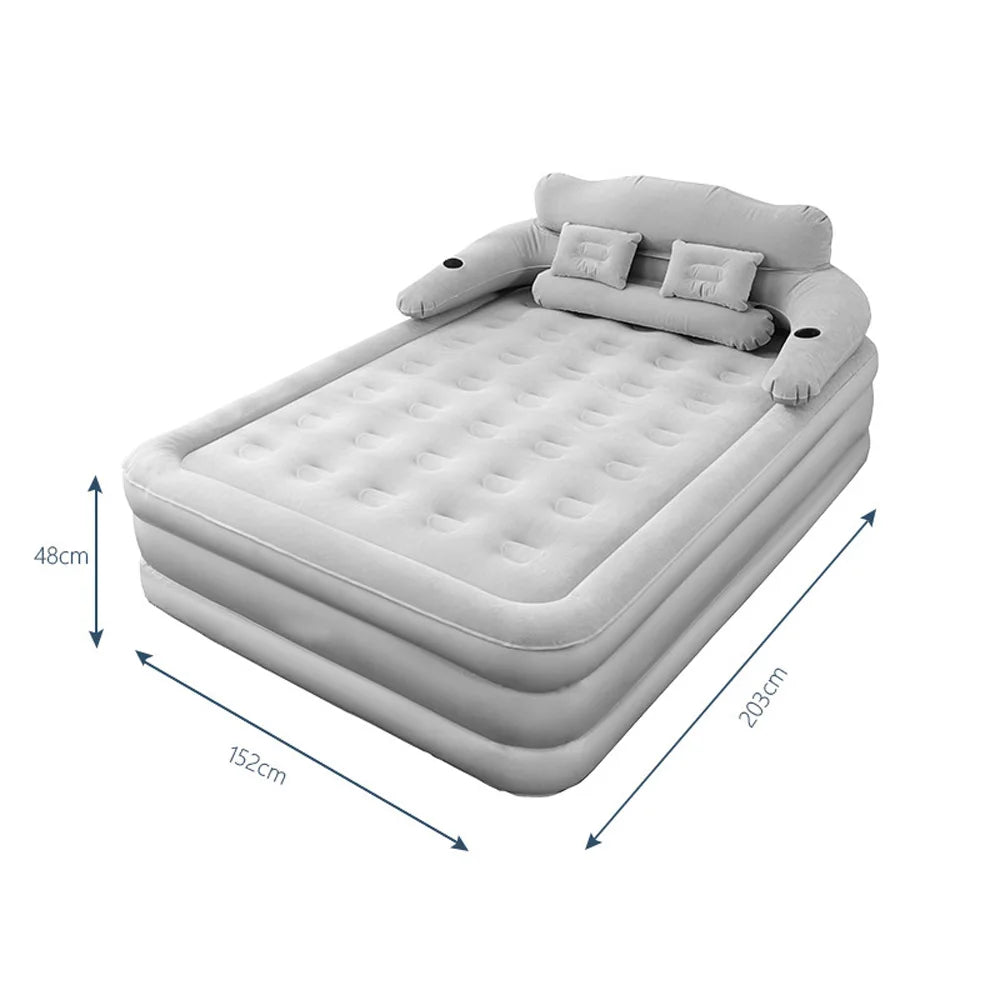 150×203cm Inflatable Bed – Built-in Pump & Detachable Backrest for Camping
