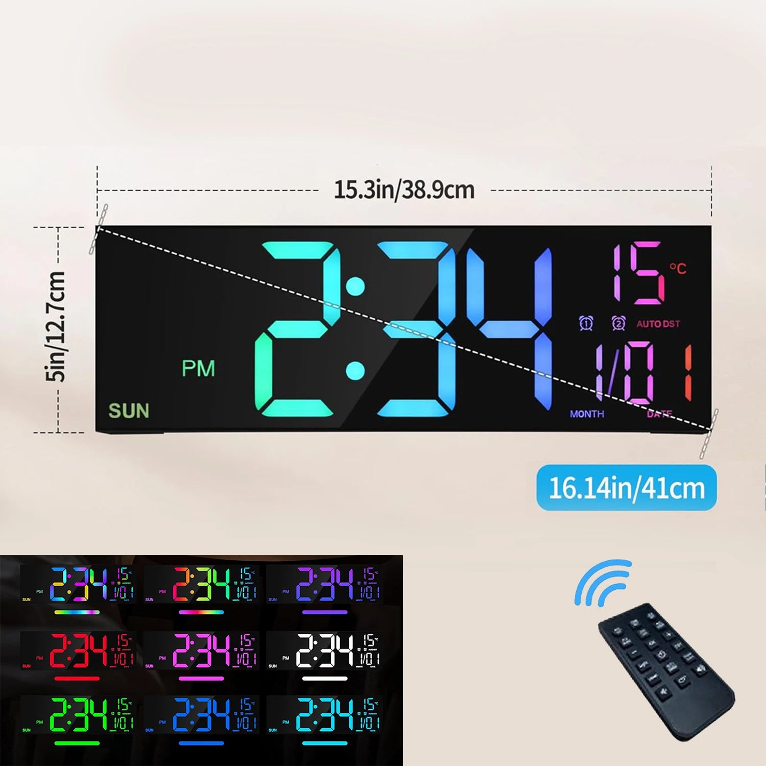 Big LED Display Alarm Clock – 16.2" Digital Wall Clock with Remote