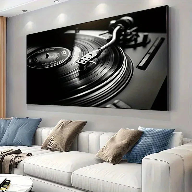 Vinyl Record Player Wall Decor – Canvas Print for Music Room & Bedroom