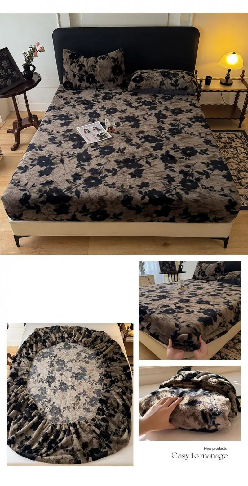 Warm Faux Rabbit Fur Fitted Sheet – Non-Slip Thick Mattress Cover with Elastic Band