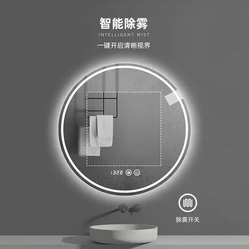 40/50/60cm Round LED Mirror – Defogging, Adjustable Light, Smart Bathroom Decor