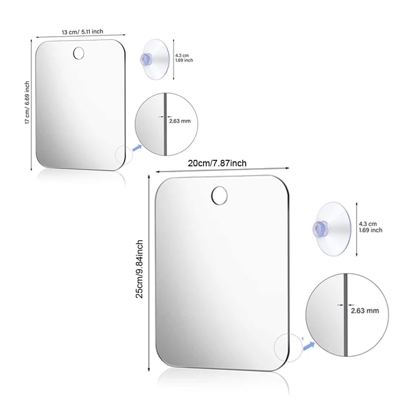 Fog-Free Bathroom Mirror – Acrylic Suction Wall Mirror for Shaving & Makeup