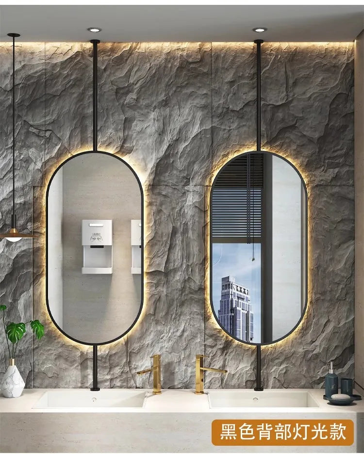 Ceiling Oval Hanging Mirror – Modern LED Vanity Mirror for Bathroom & Home