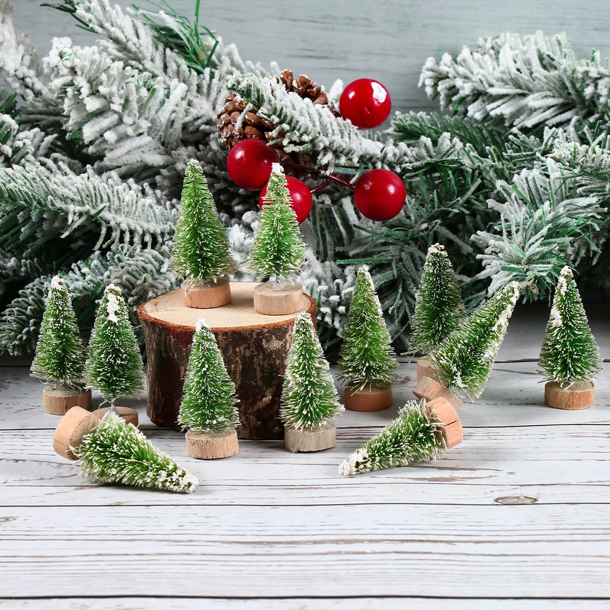 Set of Mini Christmas Trees – Artificial Wooden Pine Table Decorations