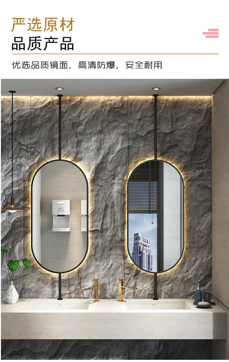 Ceiling Oval Hanging Mirror – Modern LED Vanity Mirror for Bathroom & Home