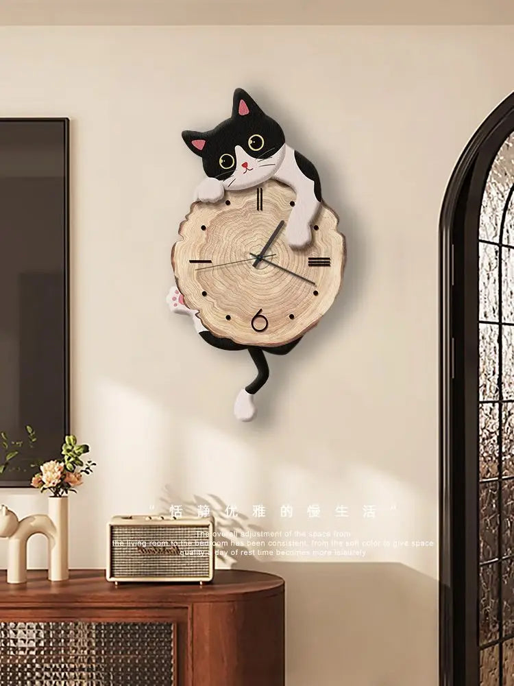 Creative Cat Wall Clock – Cartoon Silent Quartz Swing Tail Clock Decoration