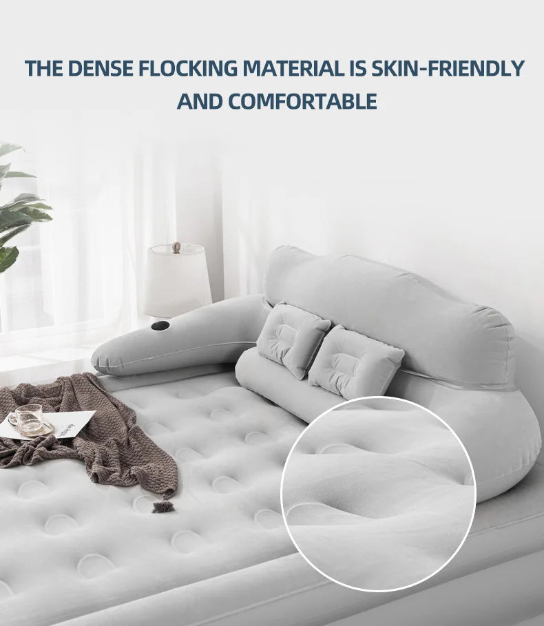150×203cm Inflatable Bed – Built-in Pump & Detachable Backrest for Camping